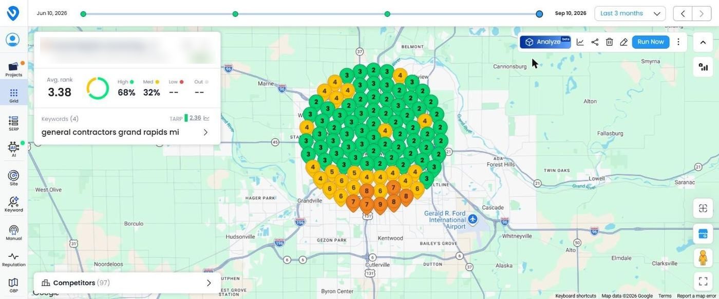 Local Dominator Google Maps rank grid for general contractors grand rapids mi, after, September 10, 2026