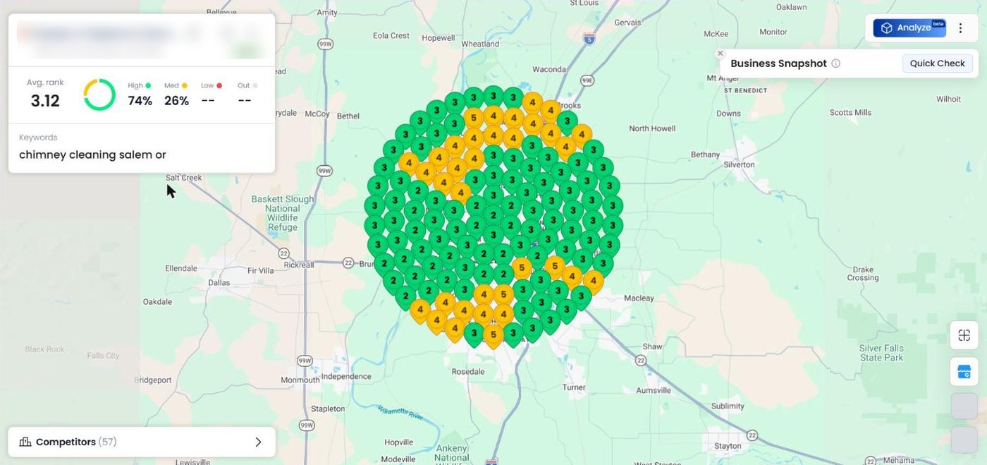 Local Dominator Google Maps rank grid for chimney cleaning salem or, after, October 1, 2026